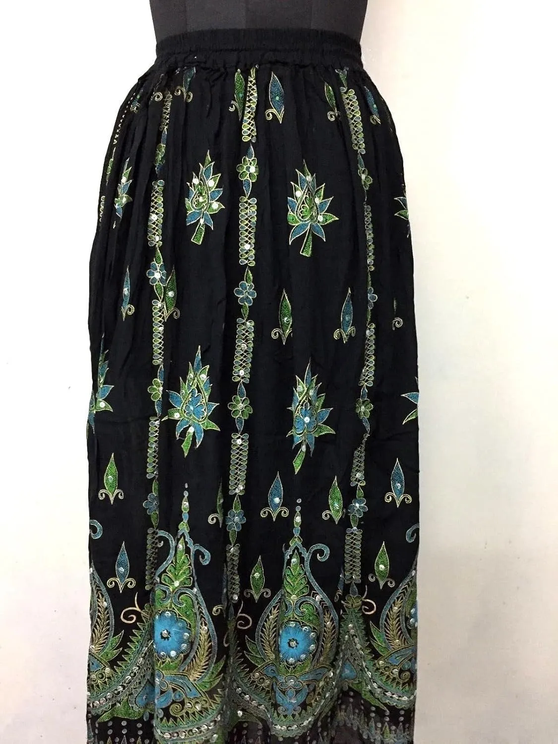 Women's Tie Dye Yoga Trend Sequined Crinkle Broomstick Gypsy Long Skirt