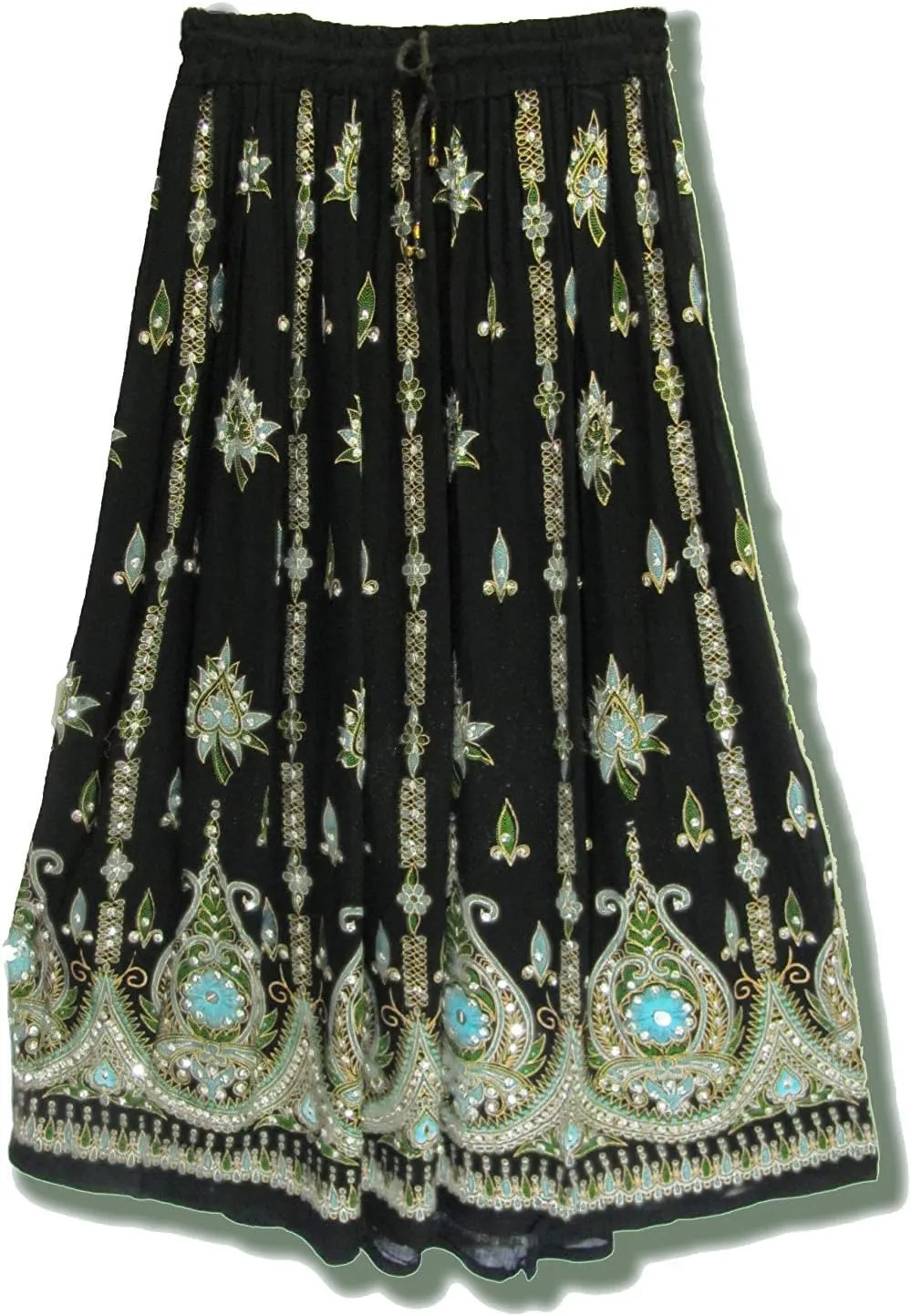 Women's Tie Dye Yoga Trend Sequined Crinkle Broomstick Gypsy Long Skirt