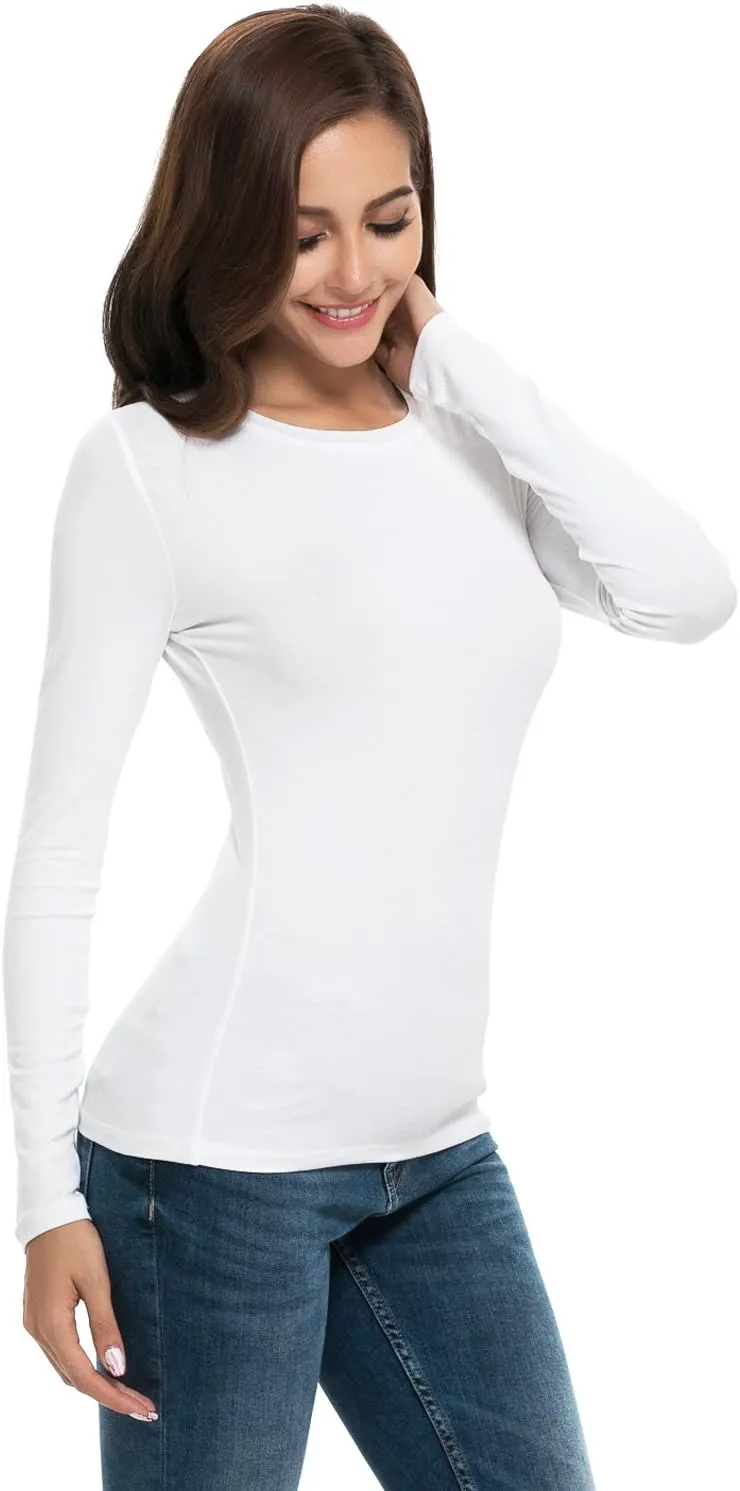 Womens Unisex Basic Long Sleeve Crew Neck Comfy Layering Slim Fit Stretch Henley Tees Shirts Top