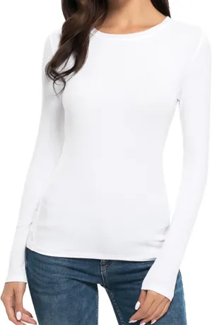 Womens Unisex Basic Long Sleeve Crew Neck Comfy Layering Slim Fit Stretch Henley Tees Shirts Top