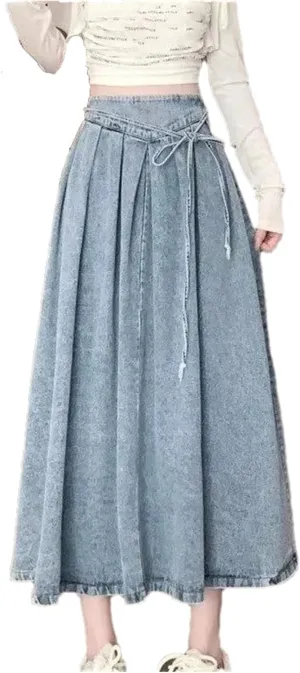 Women's Vintage Elastic Waist Jeans Skirts High-Waisted Slim Fit A- Line Denim Skirt