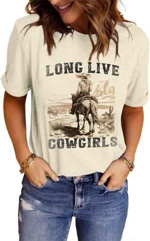 Womens Western Cowgirls Graphic Shirts Teen Girls Cute Country Music Short Sleeve Tshirt Tees