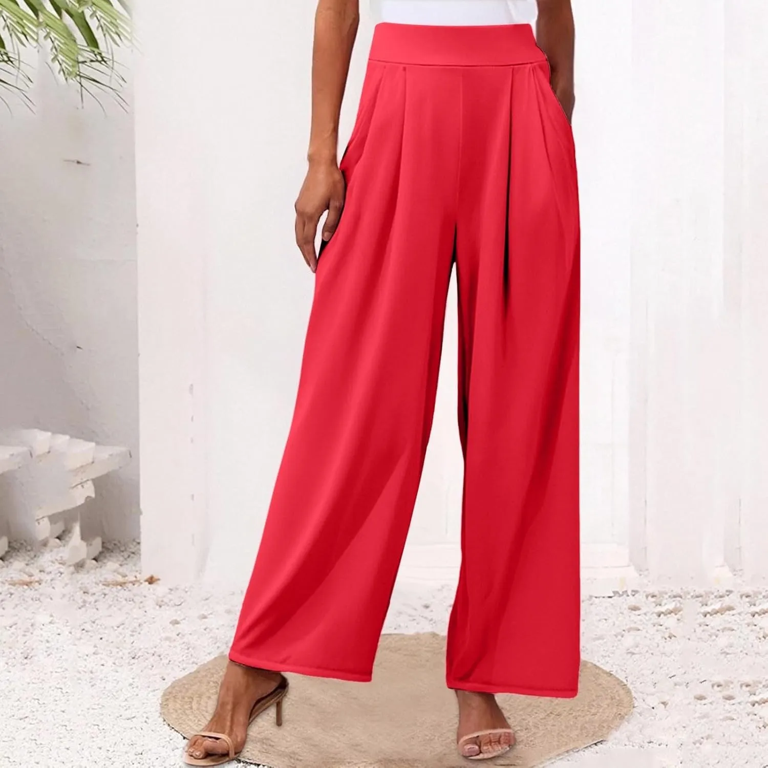 Womens Wide Leg Pants High Waisted Flowy Tie Knot Trousers 2025 Summer Business Work Casual Outfits with Pockets