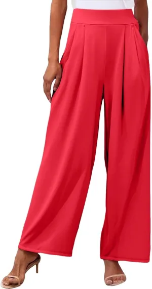 Womens Wide Leg Pants High Waisted Flowy Tie Knot Trousers 2025 Summer Business Work Casual Outfits with Pockets