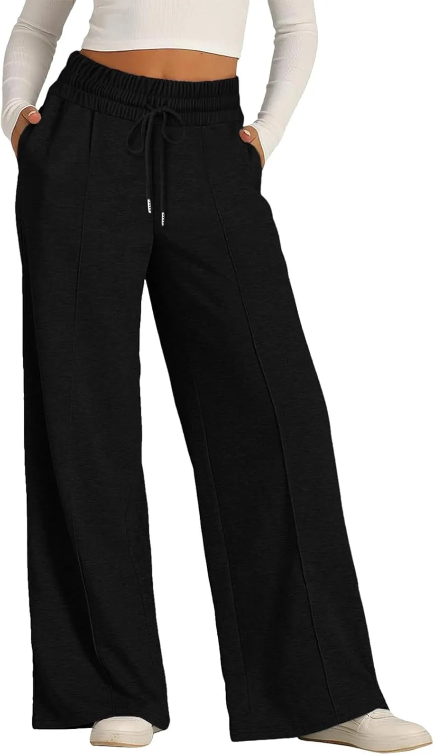 Women's Winter Warm Fleece Joggers Pants Winter Lightweigt Work Capris with Pockets Elastic Waist Flare