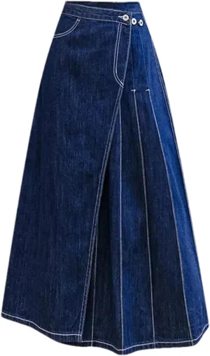 Women's with Front Slit Waistband Decoration Denim Skirt Low-Waisted High-Stretch Denim Skirt