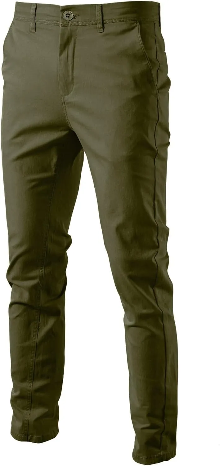 Work Pants for Men Fleece Chinos Trousers Expandable Waist Flat Front Skinny Suit Pants Tapered Straight Leg Golf Dress Pants
