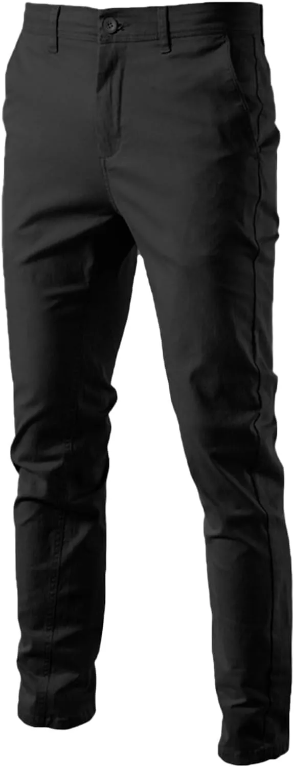 Work Pants for Men Fleece Chinos Trousers Expandable Waist Flat Front Skinny Suit Pants Tapered Straight Leg Golf Dress Pants