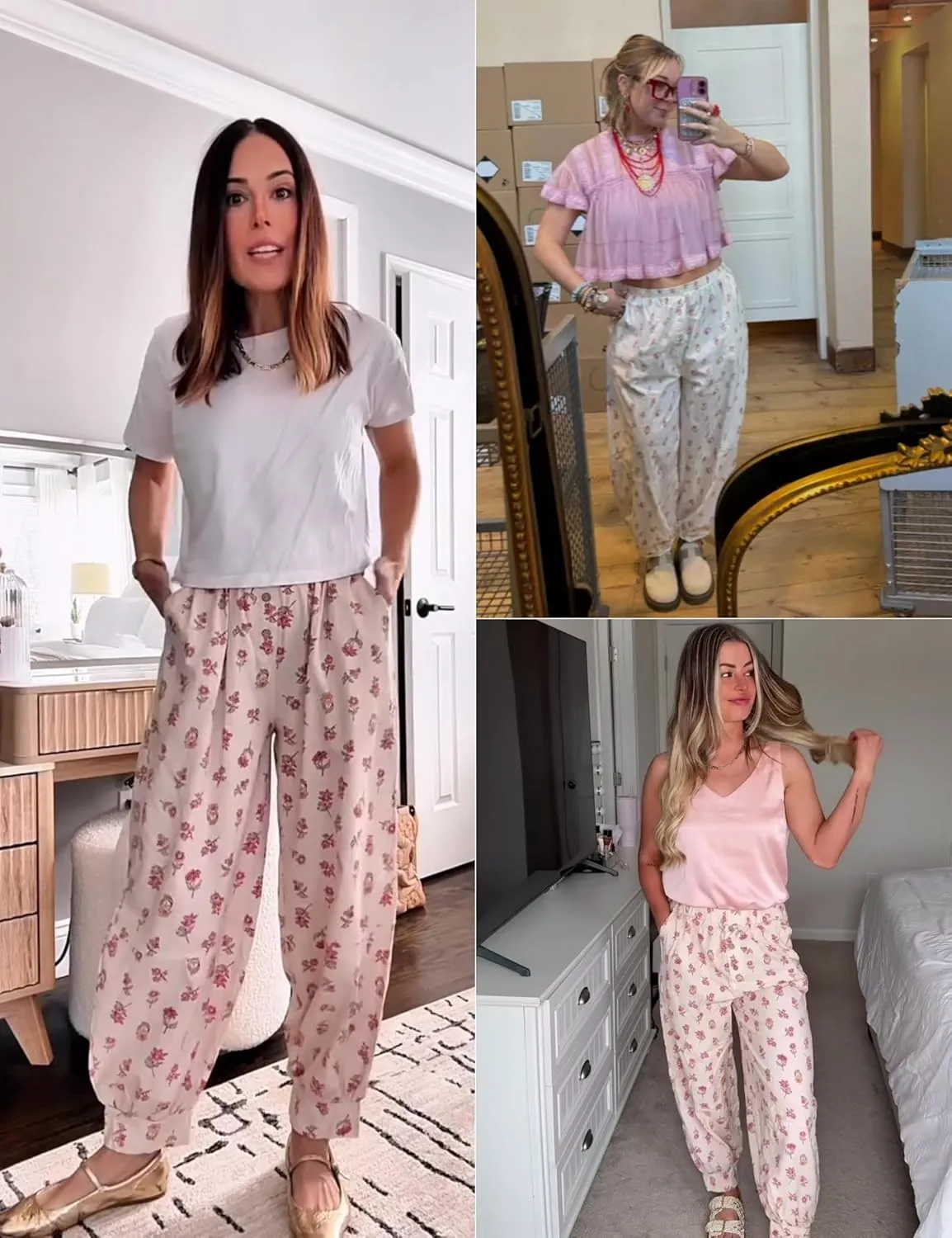 Xiaoxuemeng Womens Cotton Harem Pants Summer Wide Leg Flowy Pants High Waisted Lounge Boho Trousers
