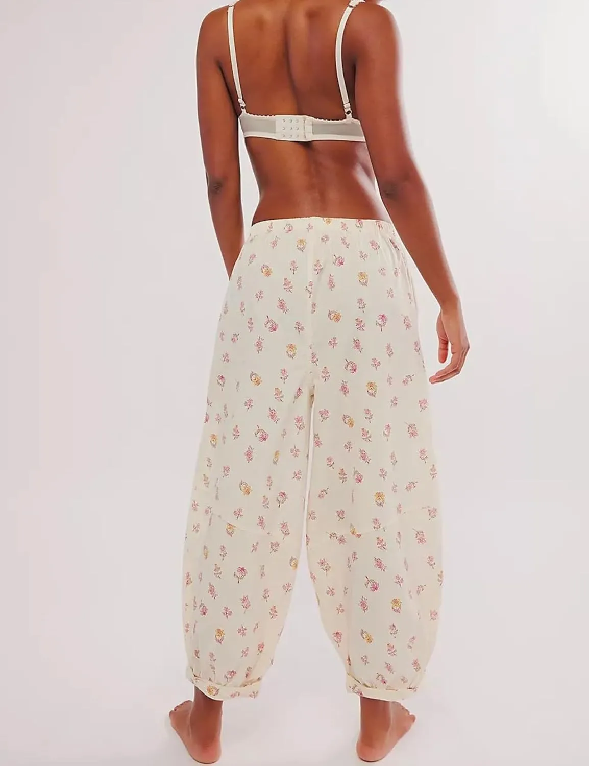 Xiaoxuemeng Womens Cotton Harem Pants Summer Wide Leg Flowy Pants High Waisted Lounge Boho Trousers