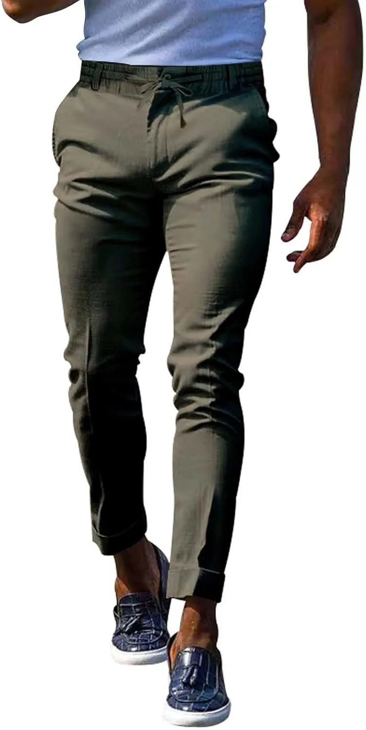 XUETON Mens Chinos Slim Fit Dress Pants Casual Business Office Work Skinny Stretch Golf Pants Comfort Lightweight Flat Front Tapered Pants Slacks with Pockets Green