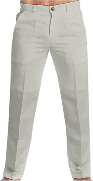 XUETON Men's Slim Fit Dress Pants Casual Business Office Work Pants Comfort Flat-Front Stretch Chino Golf Trousers Straight Leg Cotton Linen Workout Track Pants Slacks Fall Trousers for Men Grey