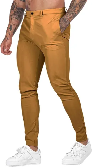 XUETON Mens Slim Fit Dress Pants Casual Business Office Work Skinny Suit Pants Comfort Flat-Front Stretch Chino Tapered Straight Leg Golf Dress Pants Slacks Trousers Yellow