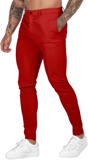 XUETON Mens Slim Fit Dress Pants Casual Business Office Work Skinny Suit Pants Comfort Flat-Front Stretch Chino Tapered Straight Leg Golf Dress Pants Slacks Trousers