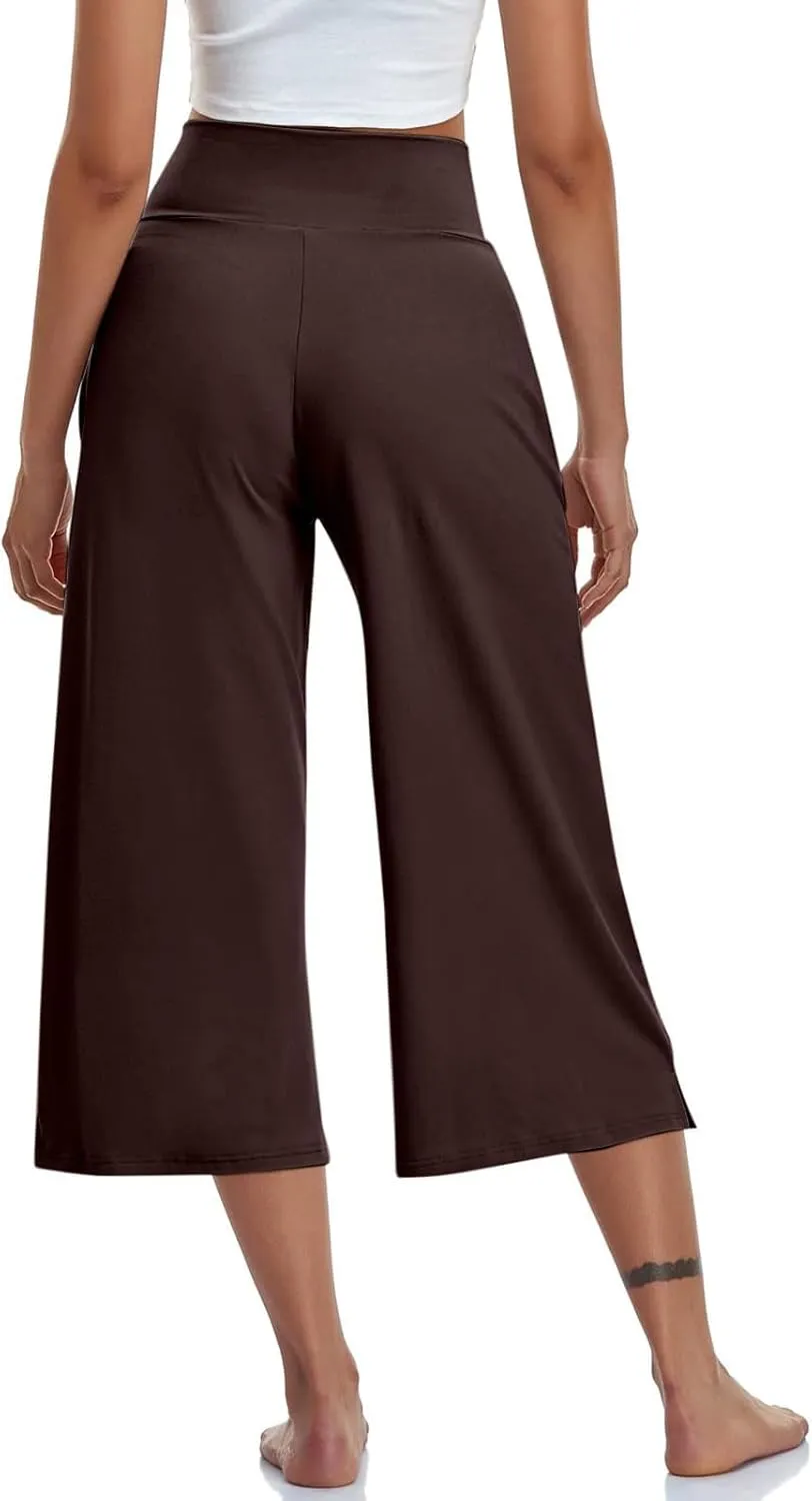 Yoga Pants for Women Fashion Crossover High Waist Capri Pants Lounge Wide Leg Cropped Pant Tummy Control Workout Trouser