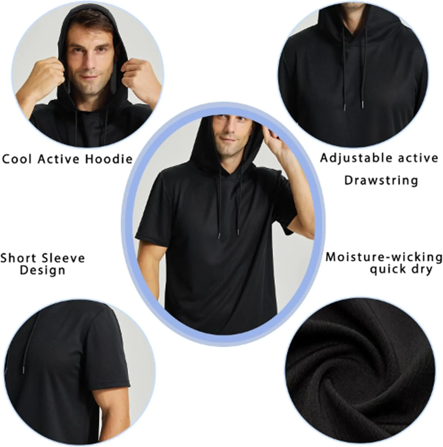 YUSHOW Mens Tracksuit 2 Piece Hooded Athletic Shirt with Short Sleeve Active Running Workout Shorts with Pocket Set Quick Dry