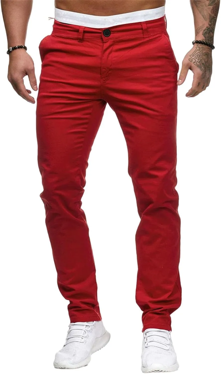 ZWRXW Men's Pants Slim Fit Casual Stretch Sweatpants Flat-Front Skinny Dress Comfy Chino Long Pant with Pockets