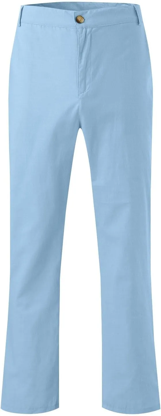 ZYXTIM Cotton Linen Trousers for Men Flat Front Lightweight Casual Work Pants Quick Dry Summer Beach Yoga Pants with Pockets