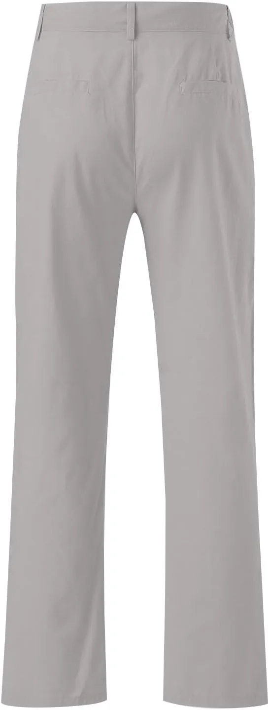 ZYXTIM Cotton Linen Trousers for Men Flat Front Lightweight Casual Work Pants Quick Dry Summer Beach Yoga Pants with Pockets