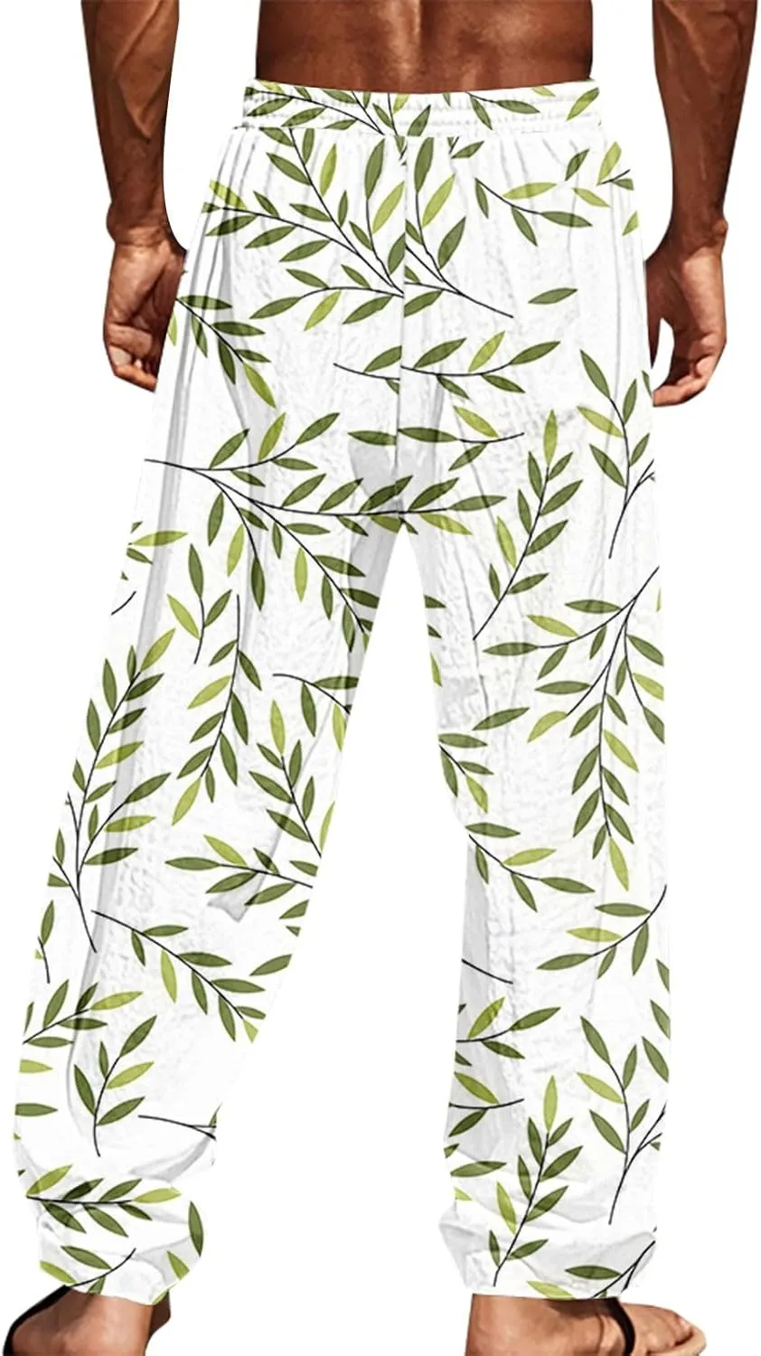 ZYXTIM Hawaiian Beach Summer Pants for Men Cute Graphic Straight Leg Fashion Travel Casual Trousers Loose Comfy Loungewear