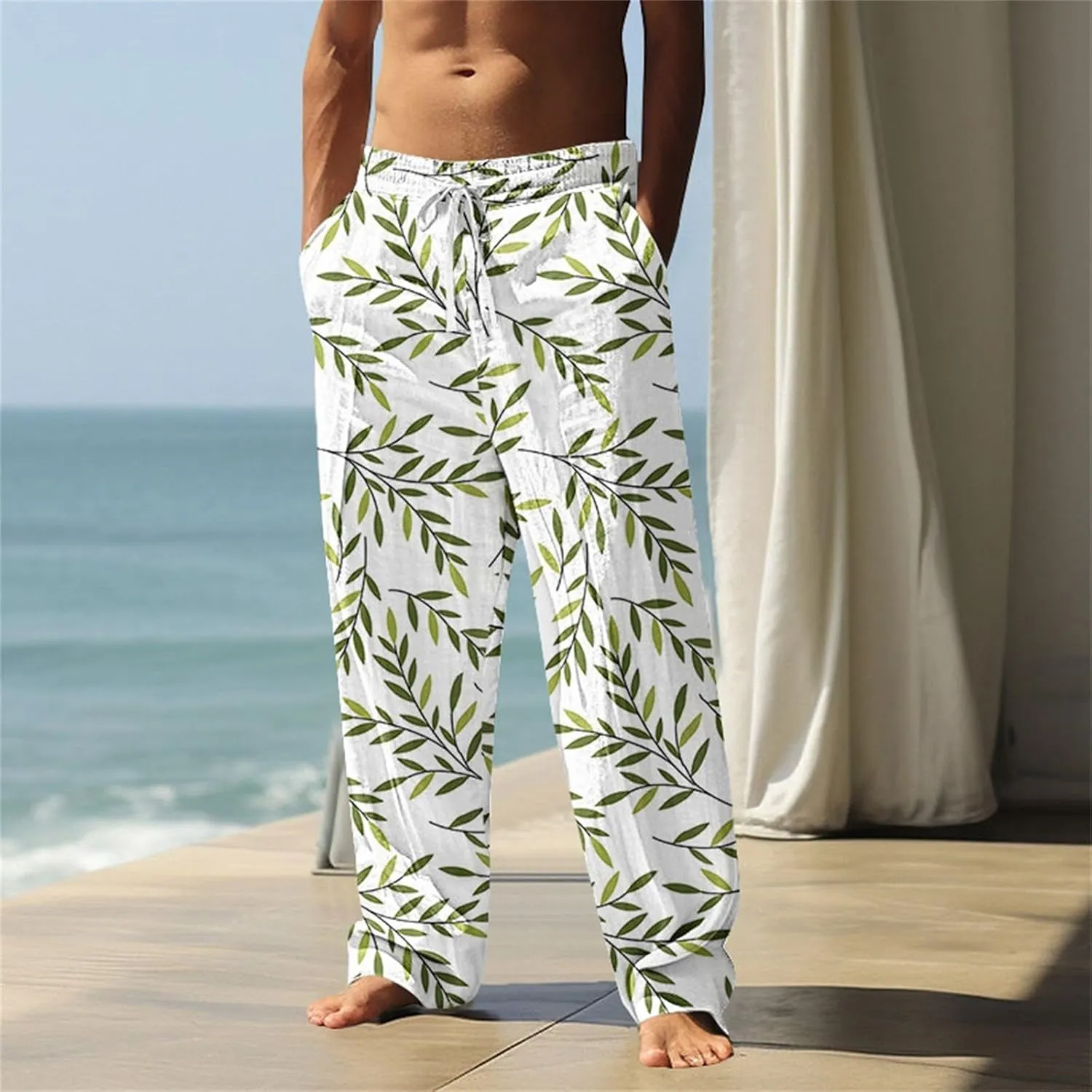 ZYXTIM Hawaiian Beach Summer Pants for Men Cute Graphic Straight Leg Fashion Travel Casual Trousers Loose Comfy Loungewear