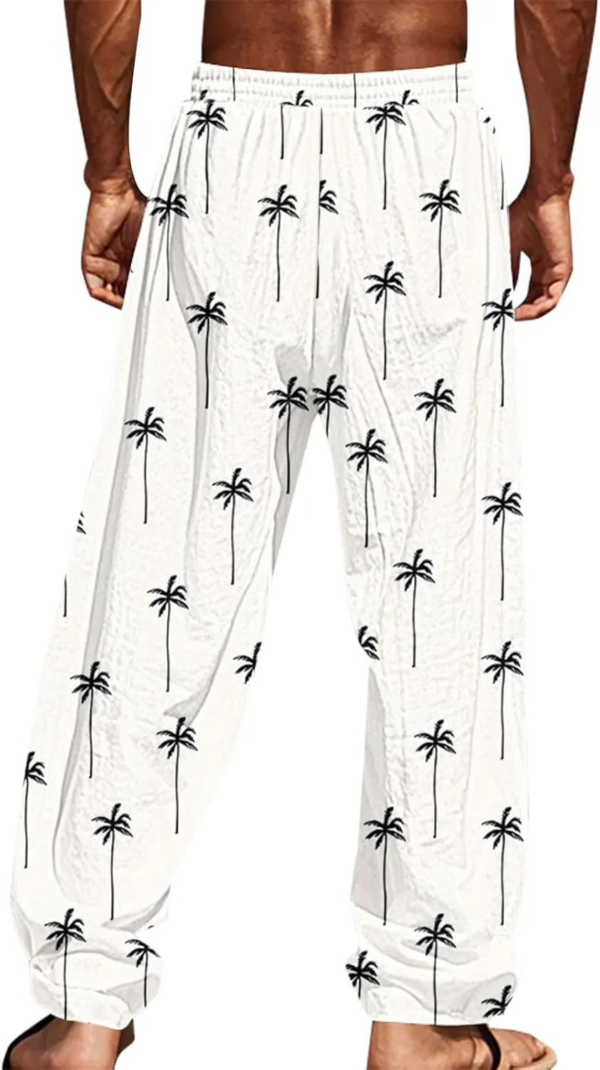 ZYXTIM Hawaiian Beach Summer Pants for Men Cute Graphic Straight Leg Fashion Travel Casual Trousers Loose Comfy Loungewear