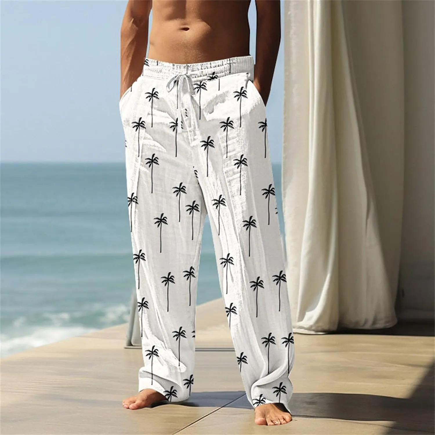 ZYXTIM Hawaiian Beach Summer Pants for Men Cute Graphic Straight Leg Fashion Travel Casual Trousers Loose Comfy Loungewear