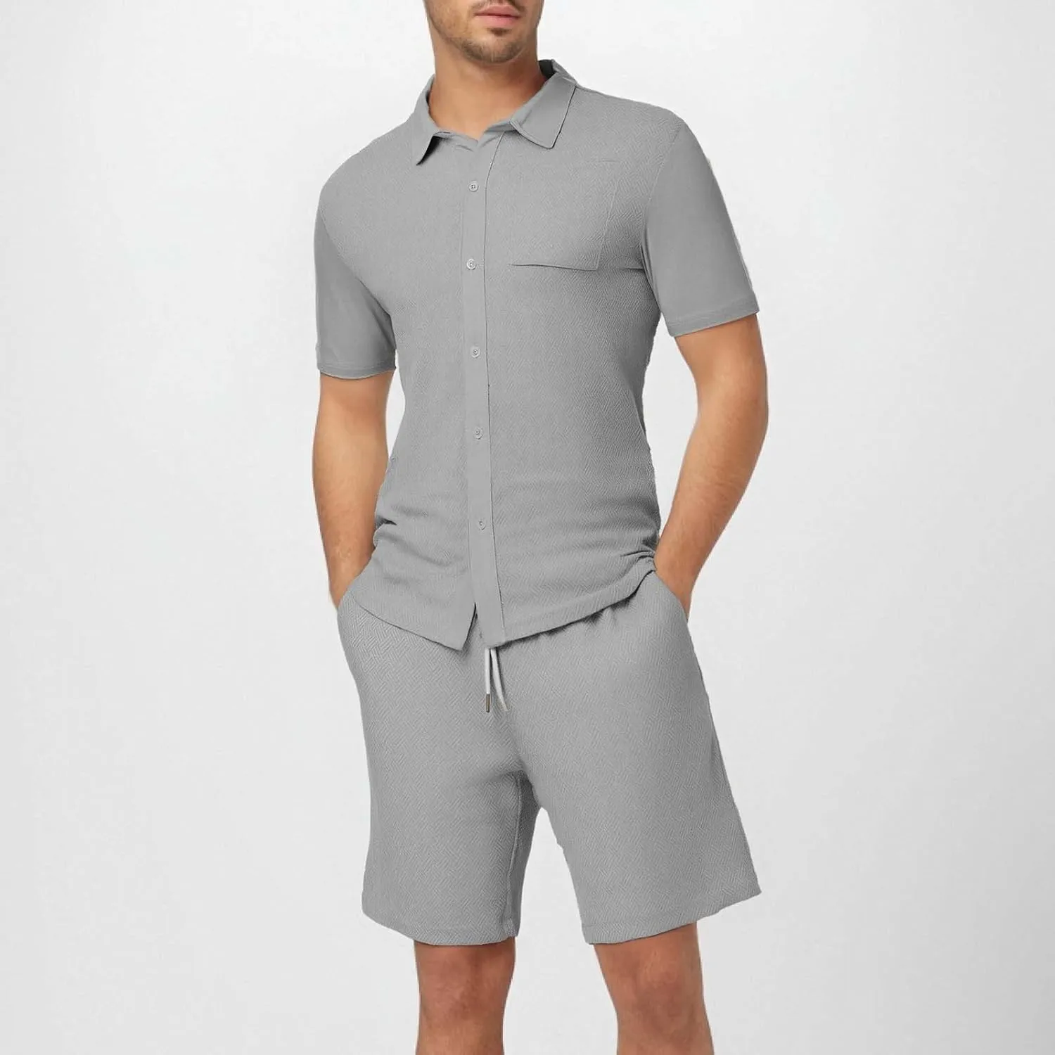 ZYXTIM Men's Summer Casual Outfits Short Sleeve Button Down Dress Shirts Casual Chino Shorts Indian Work Travel Going Out Set